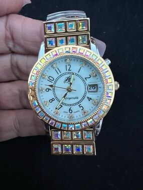 Kirks Folly Gold-Tone Watch with Iridescent Stones
